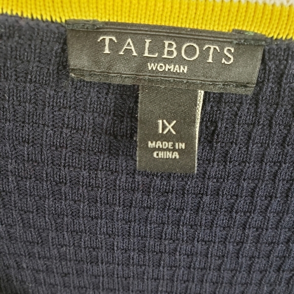 Talbot's Navy and Yellow 3/4th Length Sleeve Button Down Sweater w/Pockets Sz 1X - Picture 3 of 11